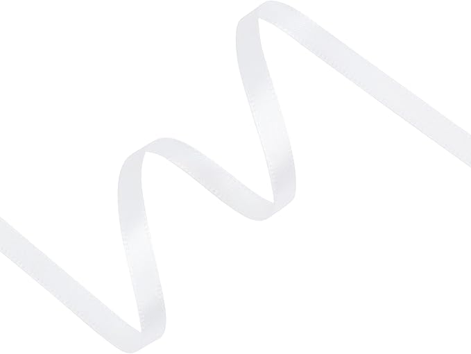 White Satin Ribbon 1/4 inch X Continuous 50 Yards, Single Face Polyester Ribbon Perfect for Gift Wrapping, Flower Bouquet, Wedding Decor, Crafts, Bow Making, Sewing and More