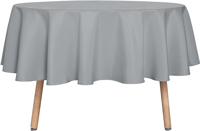 sancua Round Tablecloth - 80 Inch - Water Resistant Spill Proof Washable Polyester Table Cloth Decorative Fabric Table Cover for Dining Tables, Buffet Parties and Camping, Silver Grey