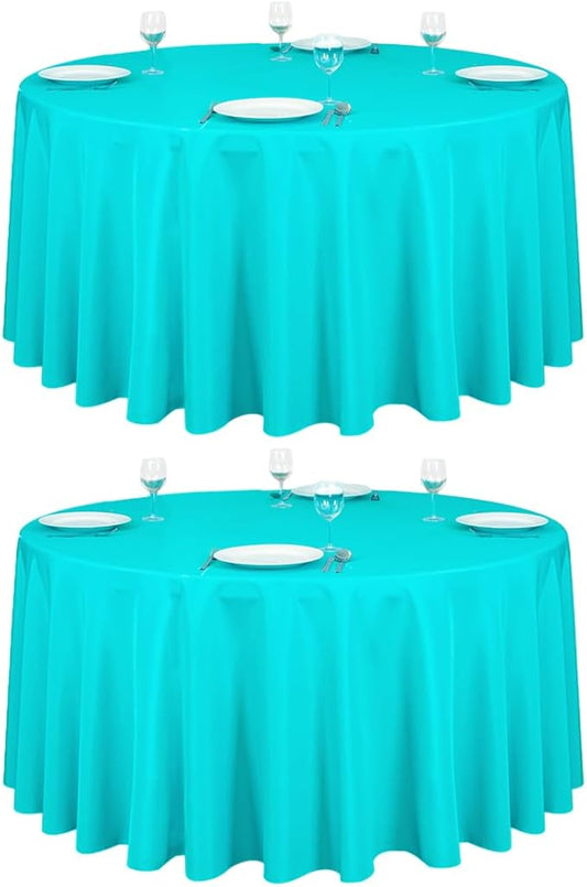 LTC LINENS 2 Pack 120 Inch Round Tablecloth Turquoise - Great for 60 Inch Round Table Floor Length - Washable, Wrinkle Resistant Polyester Fabric Cloth for Parties