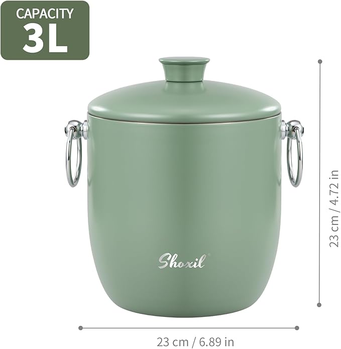 Ice Bucket - 3L Large Ice Bucket for Parties & Cocktail Bar, Stainless Steel Ice Cooler with Lid & Tongs, Retro Style Ice Bucket for Freezer & Drinks