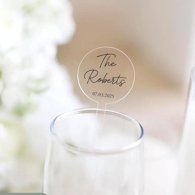 Personalized Wedding Drink Stirrers, Custom Anniversary Stir Swizzle Sticks, Cocktail Bar Last Name Wedding Decorations, Customized Cocktail Stirrers 1