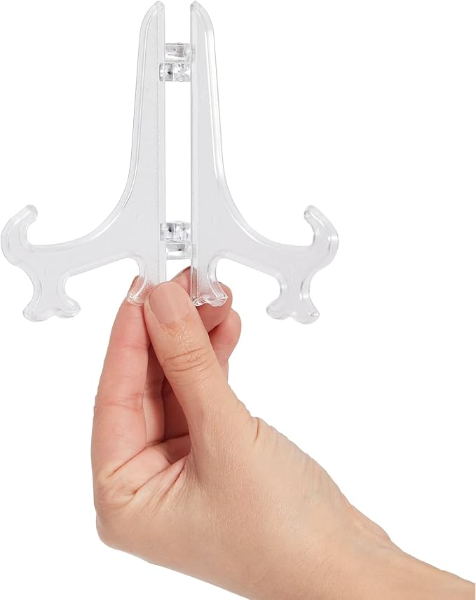 Juvale Clear Mini Easels for Place Cards - 4-Inch Clear Plastic, Pack of 24 - Easels for Pictures - Picture Holders for Tables