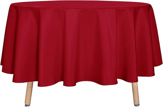 sancua Round Tablecloth - 90 Inch - Water Resistant Spill Proof Washable Polyester Table Cloth Decorative Fabric Table Cover for Dining Tables, Buffet Parties and Camping, Red