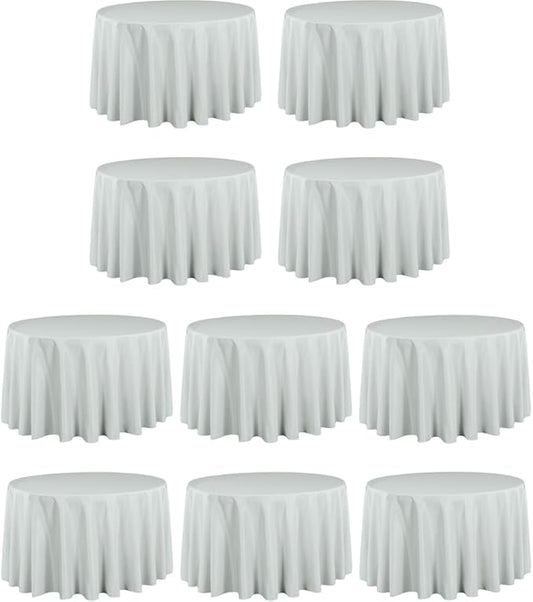 LTC LINENS 10 Pack 108 Inch Round Tablecloths Silver - Bulk for 48 Inch Round Table Floor Length - Wrinkle Resistant Polyester Fabric Cloth for Wedding