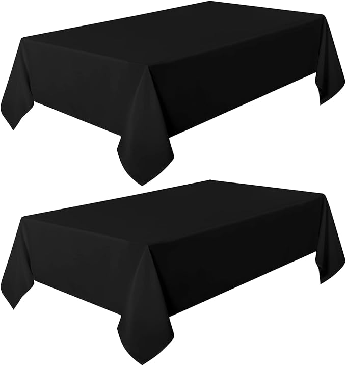 sancua 2 Pack Black Tablecloth 60 x 84 Inch, Rectangle 4 Feet Table Cloth - Stain and Wrinkle Resistant Washable Polyester Table Cover for Dining Tables, Buffet Parties and Camping