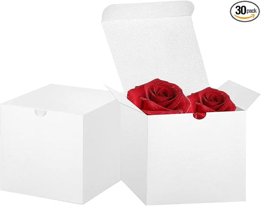 Bonfasvo Gift Boxes 30 Pack 4x4x4 inches White Fold Kraft Paper Boxes Bridesmaids Proposal Box Cupcake Boxes Easy Assemble Boxes with Lids for Wedding Birthday Party Christmas