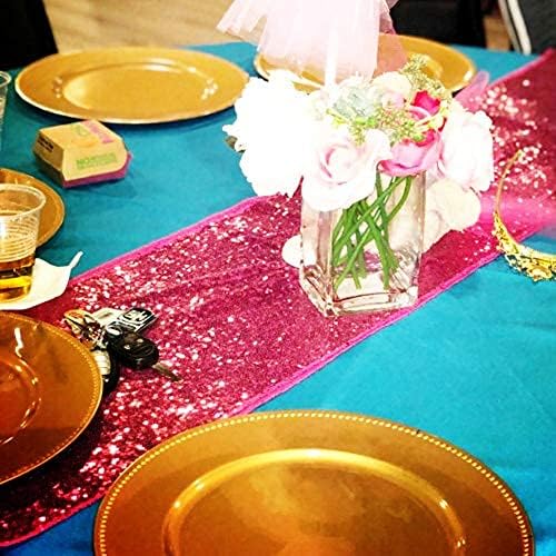 Eternal Beauty Hot Pink Table Runner for Wedding, 5PCS-12x108 Sequin Table Runner Decorations for Birthday Parties, Banquets, Graduations,Christmas