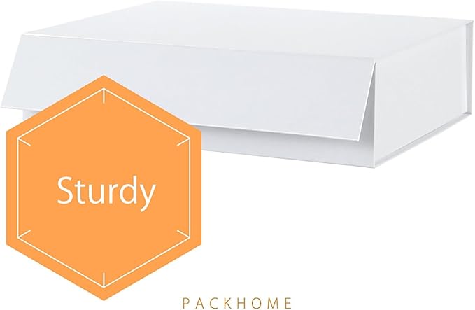 PACKHOME 6 Large Gift Boxes 13.5x10x3.5 Inches, Sturdy Shirt Boxes with Magnetic Lids for Multiple Occasions (Glossy White)
