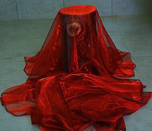 VDS Red Organza Fabric, 60 Yards Continuous, 45” Wide, Wedding Party Decoration Iridescent Crystal Sheer Shiny Organza Tulle Bridal Dress DIY Crafts Costume Sewing Backdrop Arch Cloth