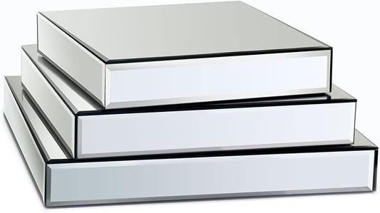 GIMORRTO Mirror Display Riser Stands 3 Set, Glam Accent Table Display Platform for Decorative Pieces, Mirrored Showpeice 3Pack, Centerpiece Displayer (Square 3PC)