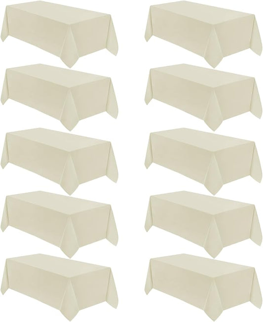 VidaFete Tablecloth 10 Pack 90 * 156inch Rectangle Table Cloth Polyester, Stain Wrinkle Resistant Polyester Dining Table Cover for Kitchen Dinning Party Wedding Rectangular Buffet Decoration(Ivory)