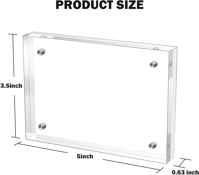 3.5x5 Inches Acrylic Picture Frame(3 Pack)，Clear Magnetic Picture Frame for Wedding，Double Sided Frameless Photo Frame for Desktop Free Standing， Display Stand Photo Frame