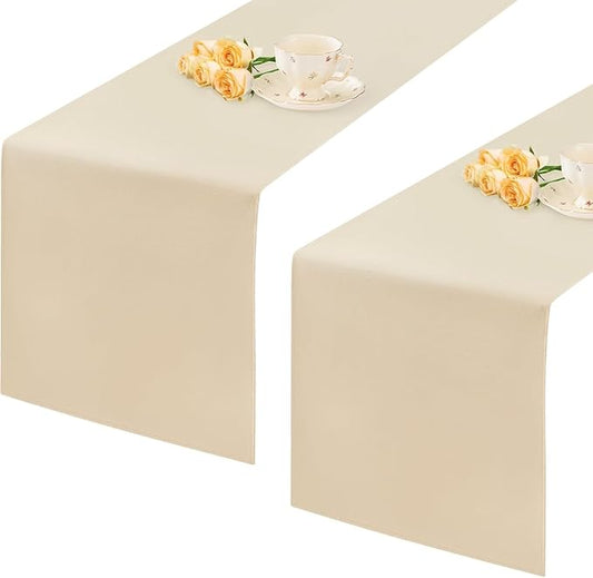 2 Pack Beige Small Short Table Runner 12 x 24 Inch Solid Color Runners Coffee Table Dresser for Daily Party Home Decoration