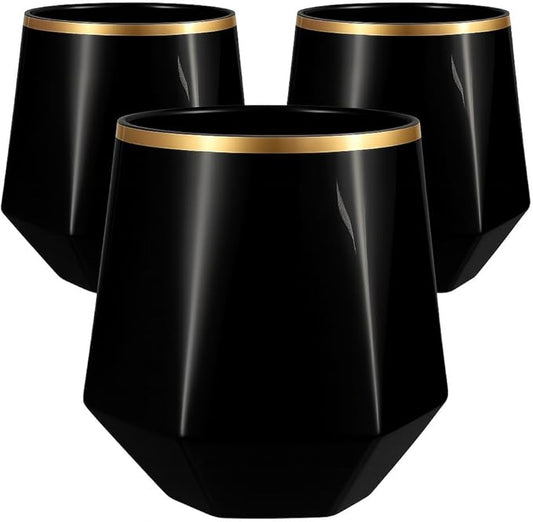 40 count Diamond Unbreakable Stemless Plastic Wine Champagne Whiskey Glasses Elegant Durable Disposable Indoor Outdoor Ideal for Home, Office, Bars, Wedding, 12 Ounce Cups (Diamond Black Matte Gold)