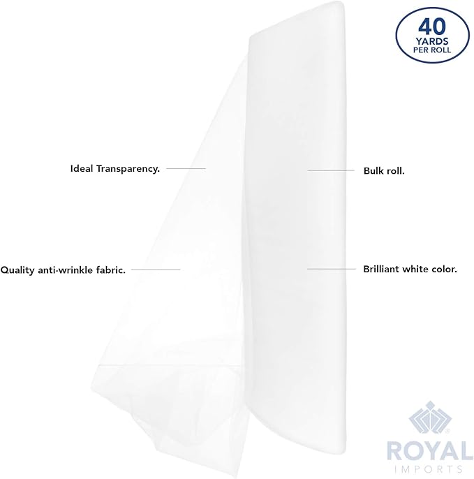 Royal Imports 54” Fabric Tulle Bolt for Wedding Party Decoration Bridal Shower - Tutu Roll, Netting Spool Ribbon Wrapping, White, 40 YDS