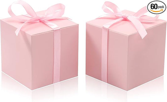 COTOPHER 60pcs Small Gift Boxes, Favor Boxes 2x2x2 inches Paper Gift Boxes with Ribbons Candy Box for Wedding Favors Baby Shower Bridal Shower Birthday Party (60pcs 2x2x2, Pink)