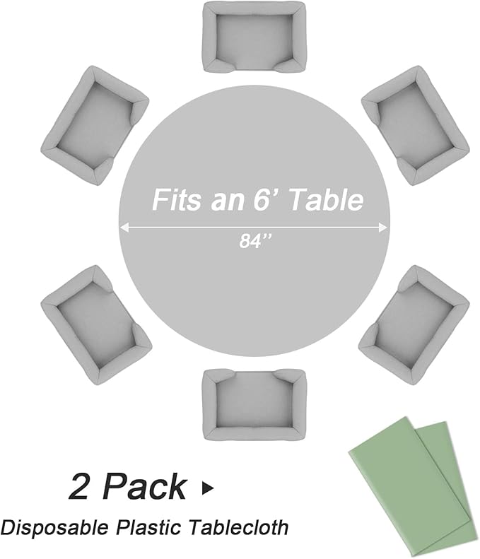 QIKSION Sage Green Round Tablecloth 2 Pack, 84 Inch Plastic Table Cover Disposable for Parties
