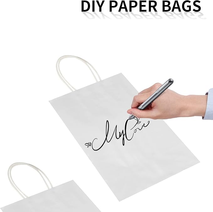 Toovip 50 Pack 5.25x3.25x8.25 Inch Small White Kraft Paper Bags with Handles Bulk, Gift Wrap Bags for Favor Grocery Retail Party Birthday Shopping Business Goody Craft Merchandise Take Out Cub Sacks