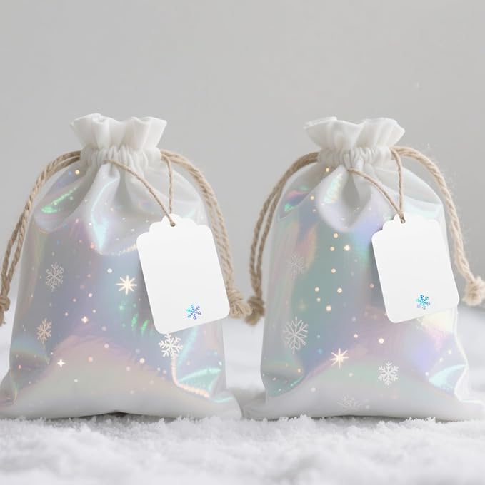 100Pcs Blank Gift Tags with String Iridescent Foil Snowflake Large Gift Tags White Paper with 65 Ft Jute Twine Cute Tags for Christmas Xmas Holiday Winter Wonderland Gift Wrap Tags