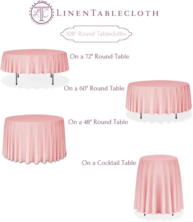 LTC LINENS 5 Pack 108 Inch Round Tablecloths Navy Blue - Great for 48 Inch Round Table Floor Length - Wrinkle Resistant Polyester Fabric Cloth for Wedding
