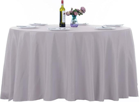 Ascoza 2pack 120 Inch Silver Round Tablecloth in Washable Polyester Fabric for Wedding/Banquet/Restaurant/Parties