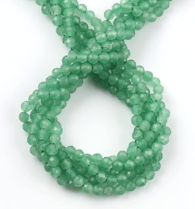 Song Xi 90pcs 4mm Natural Green Aventurine Gemstone Beads Faceted Round Loose Stone Beads for Jewelry Making