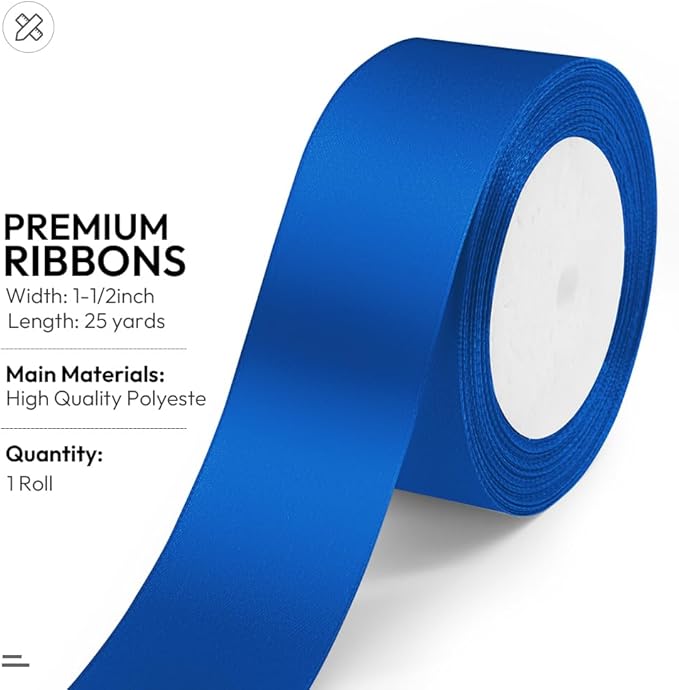 KMER LIFE Solid Color Royal Blue Satin Ribbon 1-1/2 Inches x 25 Yards, Ribbons Perfect for Crafts, Wedding Decor, Bow Making, Sewing, Gift Package Wrapping and More