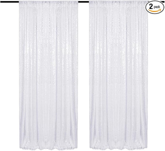 White Sequin Backdrop Curtain 4FTx8FT 2 Panels Sequin for Parties Glitter White Backdrop Curtain for Wedding Baby Shower Photo