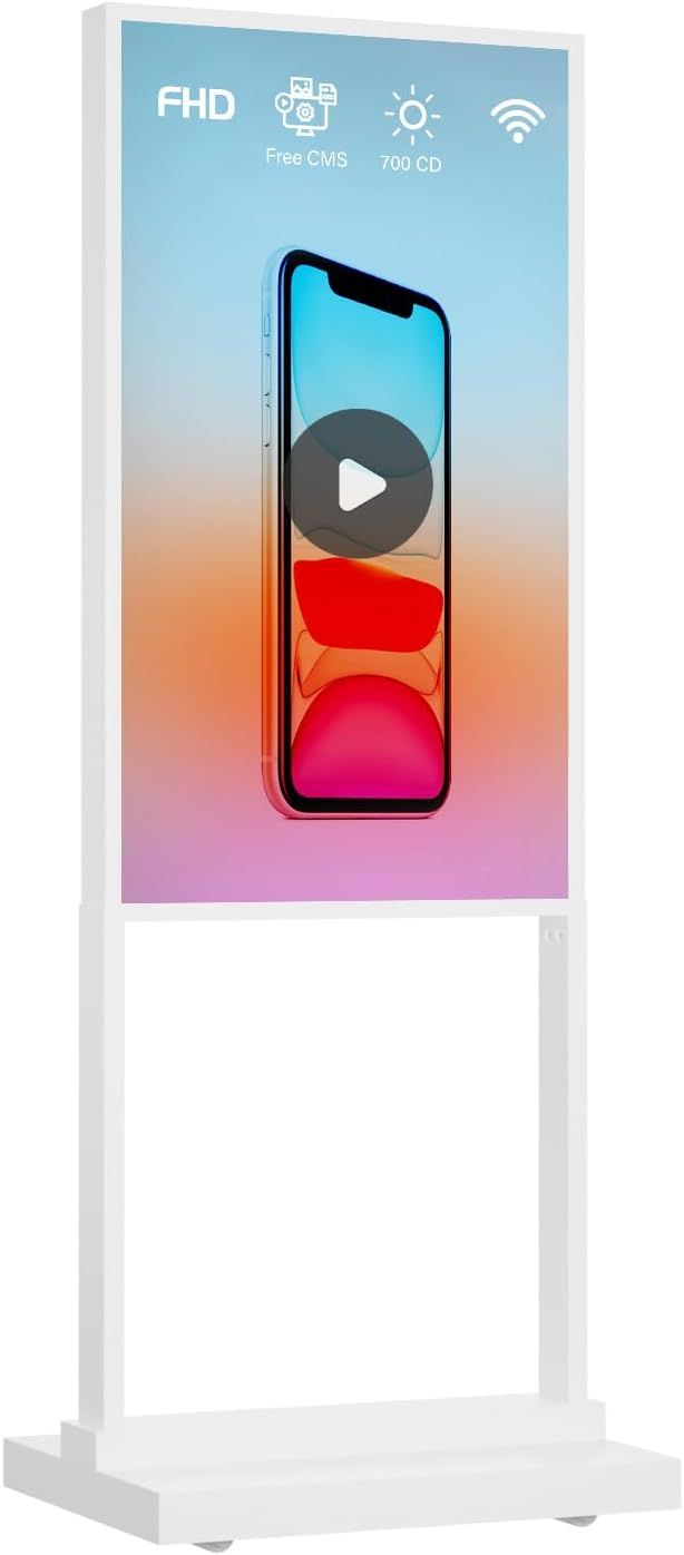 32 inch Digital Signage Kiosk LCD Advertising Display Menu Displays Indoor Floor Standing Vertical Poster White 2+32GB 2K 700nits Android OS with USB