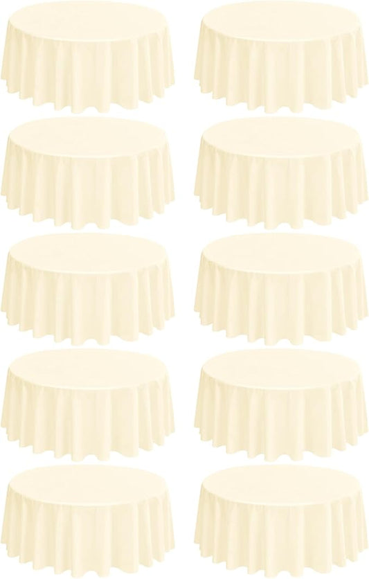 10 Pack Round Tablecloths - 108 Inch, Beige Polyester Table Cover for Round Tables, Stain and Wrinkle Resistant Washable Fabric Table Cloth, Polyester Tablecloth for Wedding Banquet Partie
