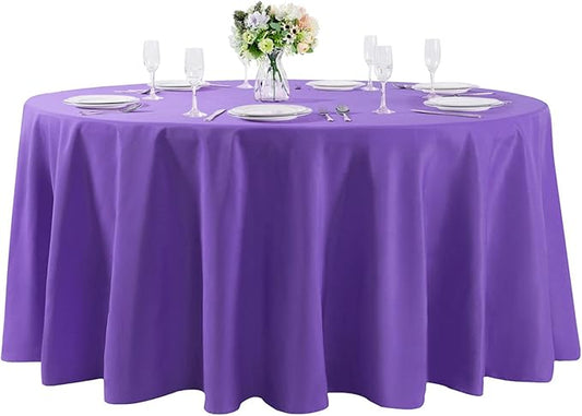108 inch Round Tablecloth Washable Polyester Table Cloth Decorative Table Cover for Wedding Party Dining Banquet（108 inch,Purple）
