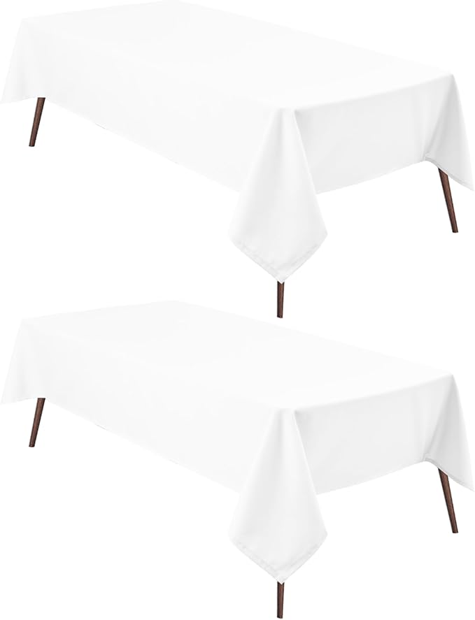 Hiasan 2 Pieces White Rectangle Tablecloth - Waterproof and Spillproof Restaurant Washable Polyester Table Cloth for Dining Room, 60 x 120 Inch