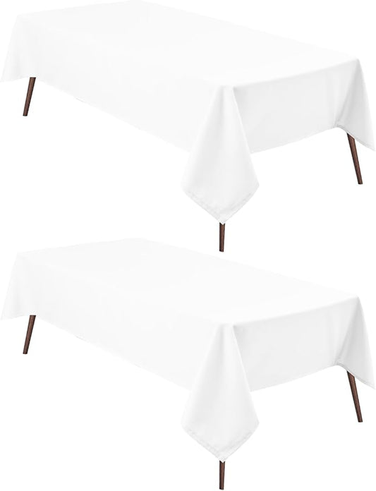 Hiasan 2 Pieces White Rectangle Tablecloth - Waterproof and Spillproof Restaurant Washable Polyester Table Cloth for Dining Room, 90 x 156 Inch