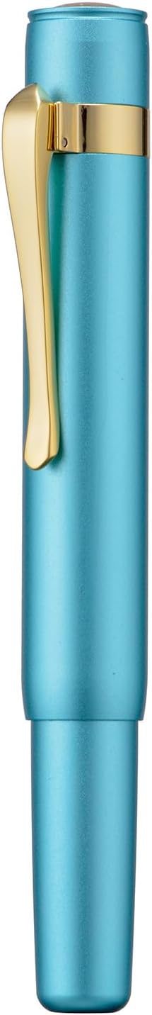 HONG DIAN M2 Black Forest Mini Fountain Pen, Bent Nib & Sleek Shape Aluminium Short Pocket Travel Pen (Lake Blue)