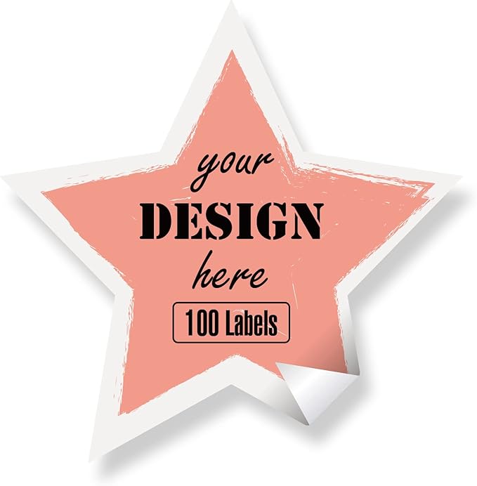 Custom Personalized Labels - Any Design Image Logo Text, Thank You Stickers for Business, 100 Labels (Star, 5.5"x5.5")