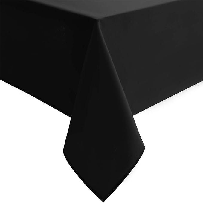 Hiasan Black Rectangle Tablecloth - Waterproof Washable Polyester Fabric Table Cloth for Party, Wedding, Banquet and Restaurant, 90 x 132 Inch