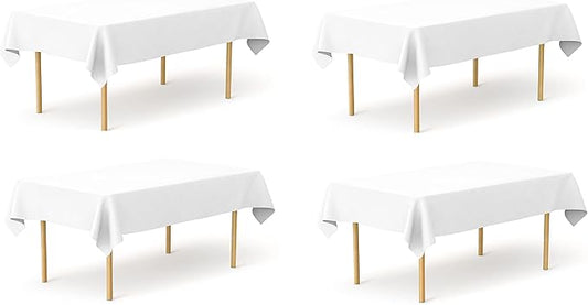 Pomp Pure White 60" x126" Poplin Polyester Tablecloth (4 Pack) | Wrinkle + Stain Resistant Easy Care Premium Fabric | Fits 8FT Rectangle Table