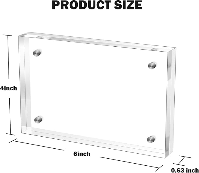 4×6 Inches Acrylic Picture Frame，Clear Magnetic Picture Frame for Wedding，Double Sided Frameless Photo Frame for Desktop Free Standing， Display Stand Picture Frames