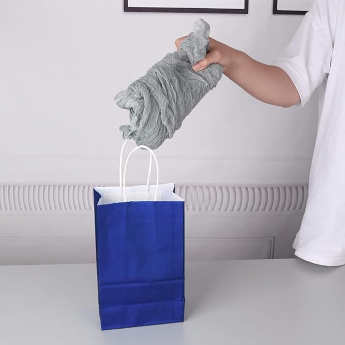 Oikss 50 Pack 5.25x3.25x8.25 Inch Small Royal Blue Kraft Paper Bags with Handles Bulk for Birthday Wedding Party Favors Grocery Retail Shopping Business Goody Craft Gift Bags Cub Sacks, 50 Count