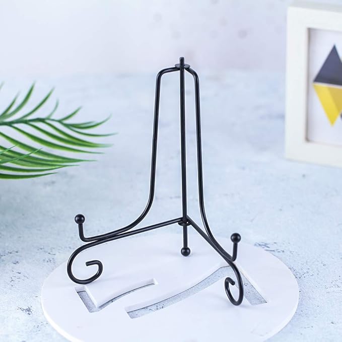 (4 pack)6"Iron Display Stand, Black Iron Easel Plate Display Photo Holder Stand, Displays Picture Frames, Cookbooks, Decorative Plates, Tablets and Art