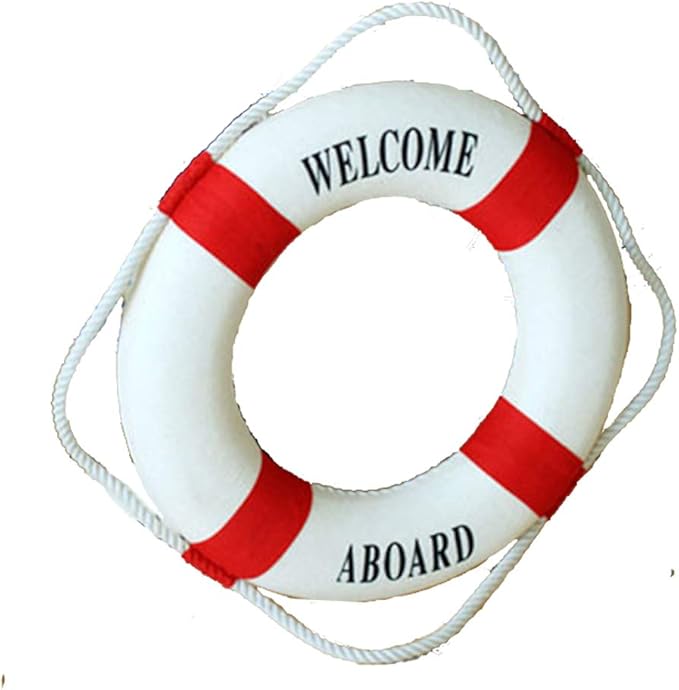 MorroMorn Lifebuoy Wall Hanging Decor - Welcome Aboard Mediterranean Style Home Decoration (Red, 12")