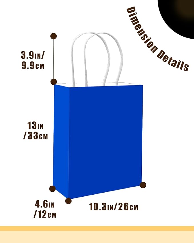 qiqee 50-Packs Diamond Blue Paper Gift Bags with Handles Bulk 13"x10.3"x4.6" Large Size Party Favor Bags Multiple Uses