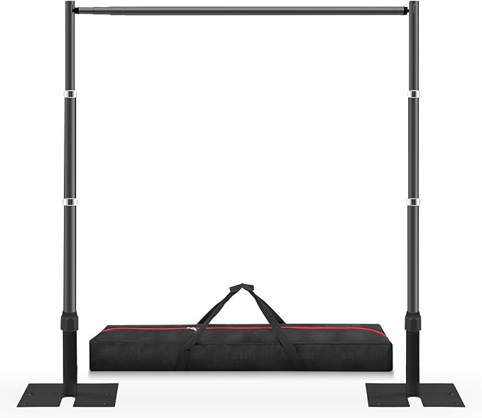 Jiang&Rong 10ft x 10ft Adjustable Backdrop Stand Kit - Heavy Duty Pipe and Drape Stand for Wedding, Birthday Party, Banquet Decorations (Black)
