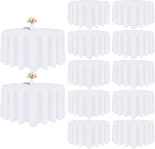 12 Pack White Round Tablecloth 108 Inch White Table Cloth Stain and Wrinkle Resistant Round White Tablecloths Reusable and Washable Polyester Fabric Table Covers for Buffet Wedding Party and Banquet