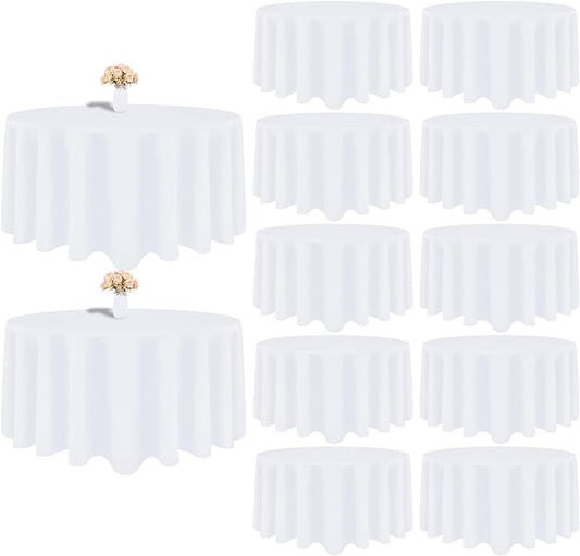 12 Pack White Round Tablecloth 90 Inch White Table Cloth Stain and Wrinkle Resistant Round White Tablecloths Reusable and Washable Polyester Fabric Table Covers for Buffet Wedding Party and Banquet
