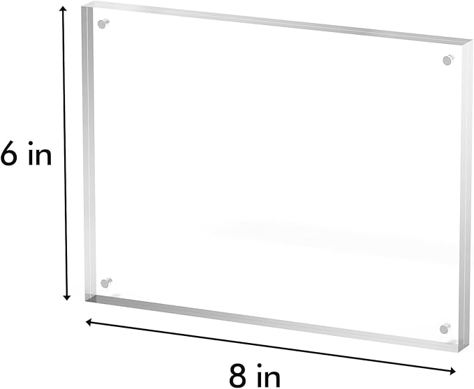 6x8 Acrylic Picture Frame 1 Pack, Clear Freestanding Double Sided Frameless Magnetic Photo Frames, Desktop Display Decor Gift