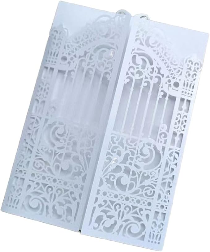 MillaSaw White Gate Invitation Card For Wedding Bridal Shower Valentine Birthday Party 25 Sets (white, 4.9"x7.1")