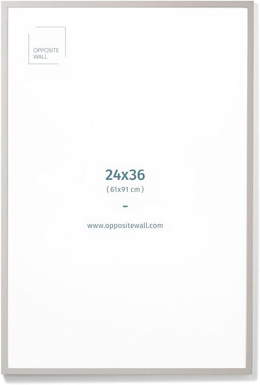 Opposite Wall - 24x36 in - Real Wood Grey Picture Frame - Lightweight, Versatile & Shatterproof - Large Wall Hanging Photo or Poster Frame - Wall Decor for Office, Gallery & Home