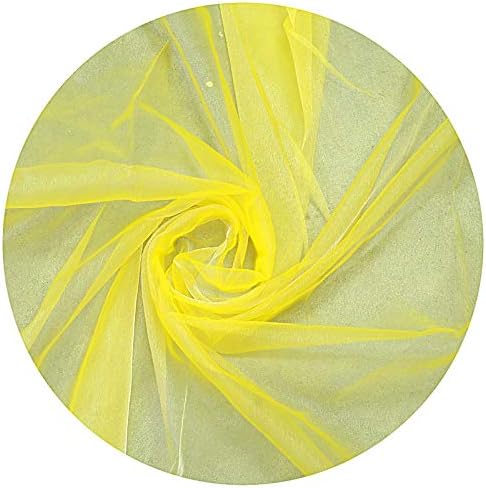 VDS Yellow Organza Fabric, 75 Yards Continuous, 45” Wide, Wedding Party Decoration Iridescent Crystal Sheer Shiny Organza Tulle Bridal Dress DIY Crafts Costume Sewing Backdrop Arch Cloth