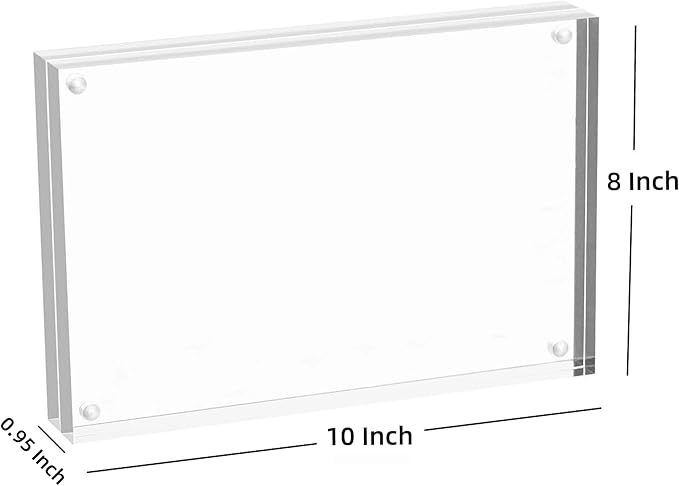 Meetu Acrylic Picture Frame 8x10,Clear Freestanding Double Sided 24mm Thickness Frameless Magnetic Photo Frames Desktop Display with Gift Box Package (2 Pack)